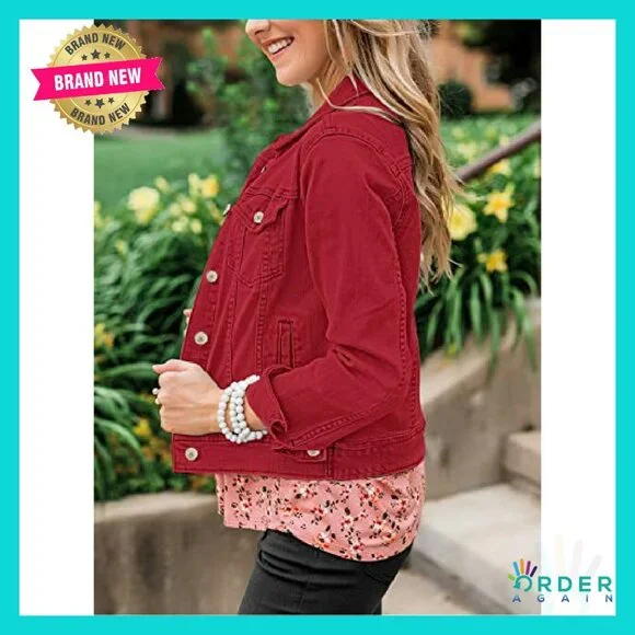 Stretch Fitted Denim Jacket Long Sleeve Button Down Chic Retro Y2K